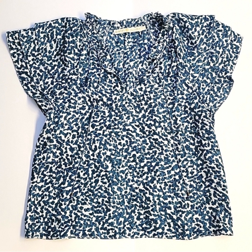 Marie Oliver‎ Turquoise 100% Silk Flutter Sleeve Blouse Women’s size XXS